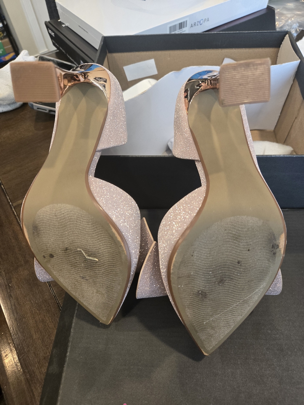 Betsey Johnson Nude Pink Glitter Pointed-Toe Bow Pumps - Picture 5 of 9